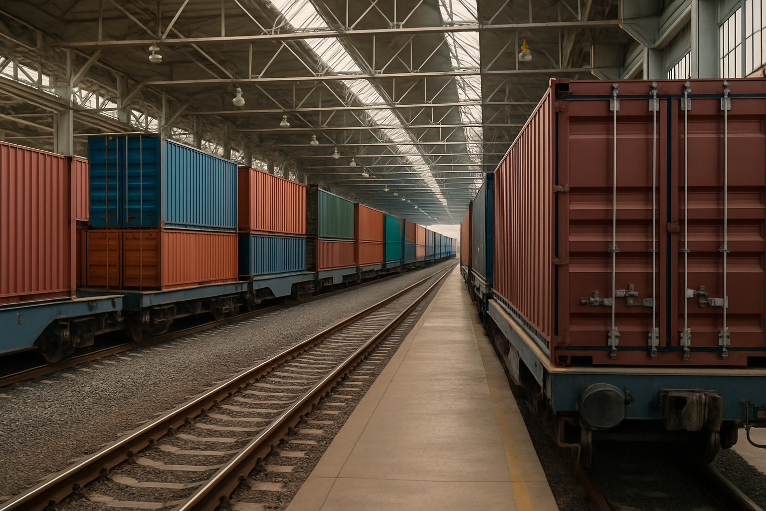 Container auf einem transkontinentalen Schienenkorridor